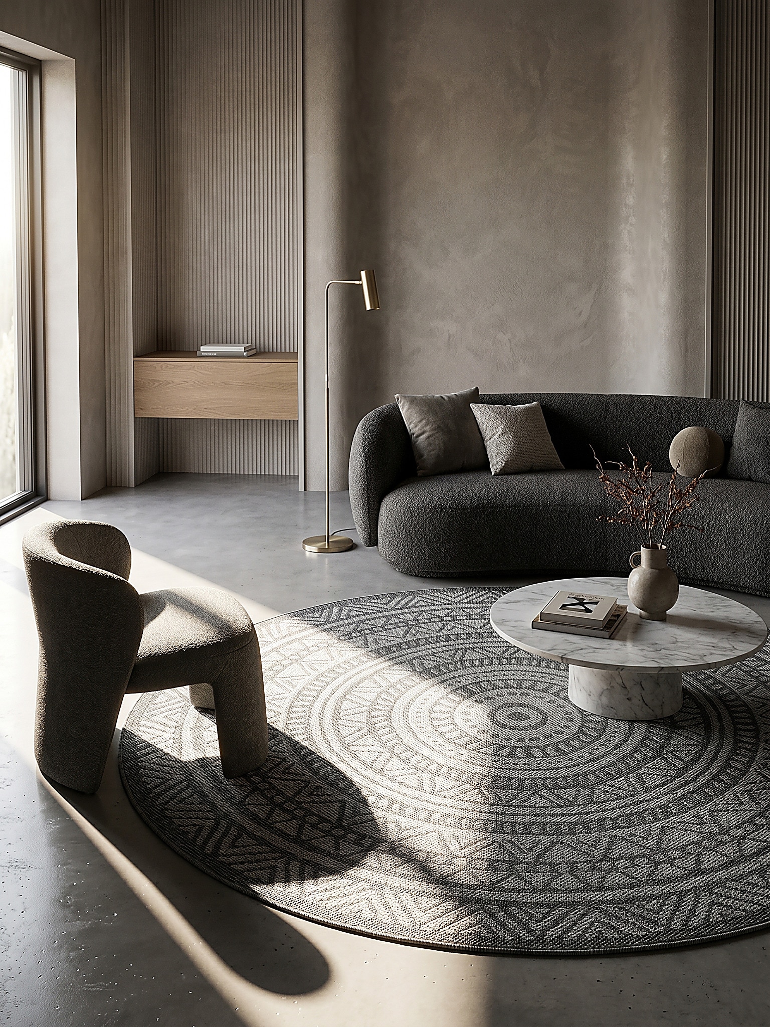 Flachgewebe-Teppich Polypropylen Anthrazit 160x160 cm - BORNO | Kadima 
