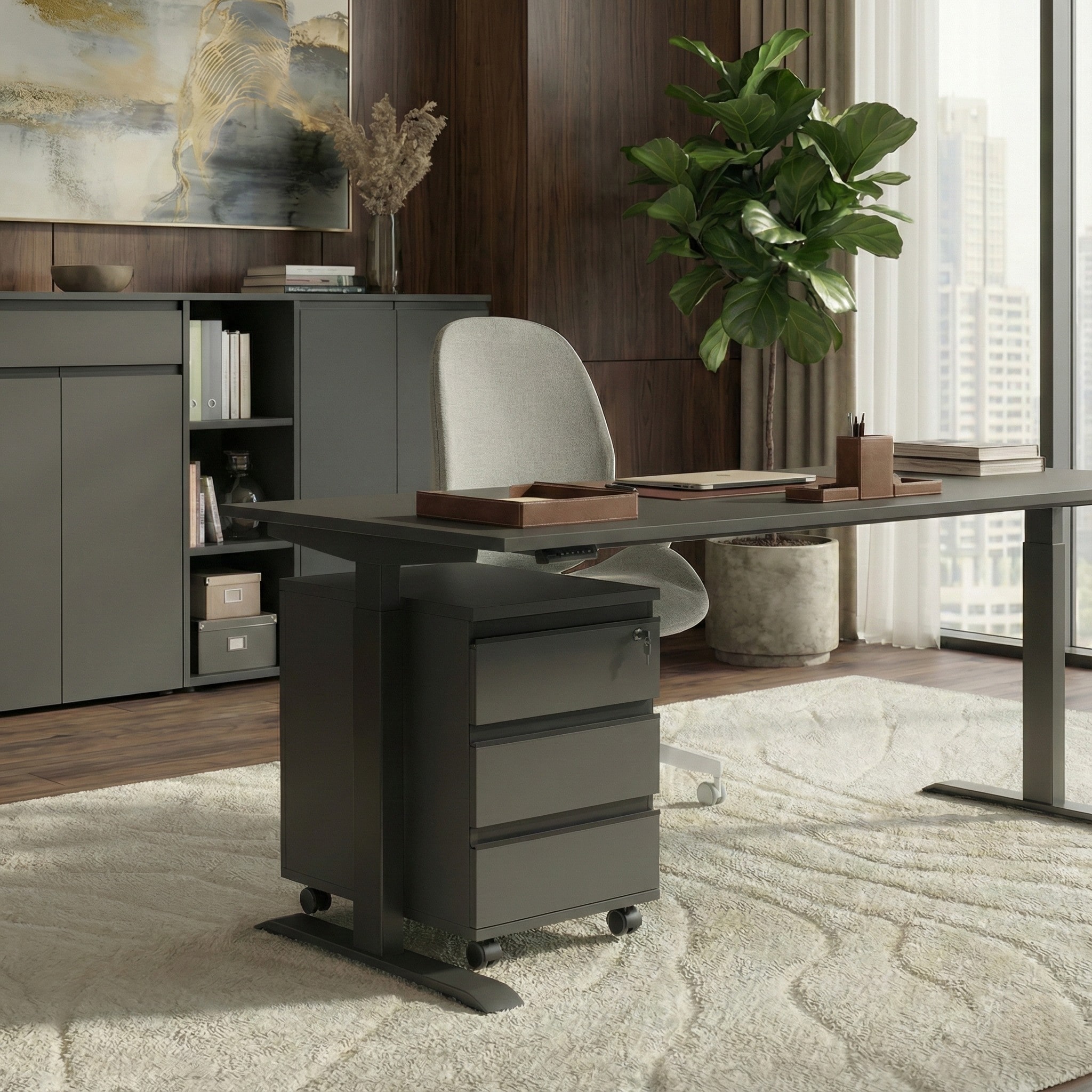 Schreibtisch h&ouml;heneinstellbar 68-91 cm | Graphit 120x80cm | C-Fu&szlig; B&uuml;rotisch Ergonomisch | Made in Germany | "Stuttgart" Kadima Design 