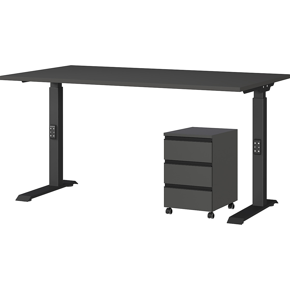 B&uuml;ro Set 2-teilig | Schreibtisch 140x80cm & Rollcontainer Graphit | Einstellbar 68-91 cm & Soft-Close | Made in Germany "Stuttgart" Kadima Design 