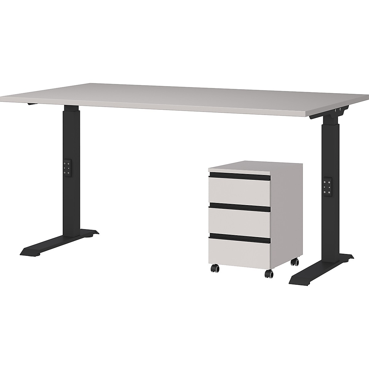 B&uuml;ro Set 2-teilig | Schreibtisch 140x80cm & Rollcontainer Greige/Schwarz | Einstellbar 68-91cm & Soft-Close | Made in Germany Kadima Design 