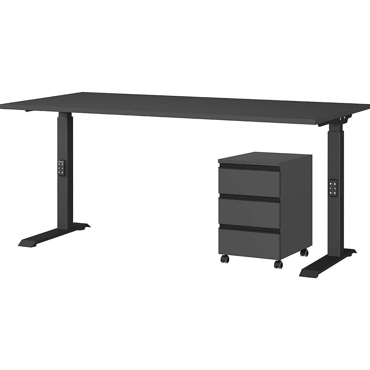 B&uuml;ro Set 2-teilig | Schreibtisch 160x80cm & Rollcontainer Graphit | Einstellbar 68-91cm & Soft-Close | Made in Germany "Stuttgart" Kadima Design 