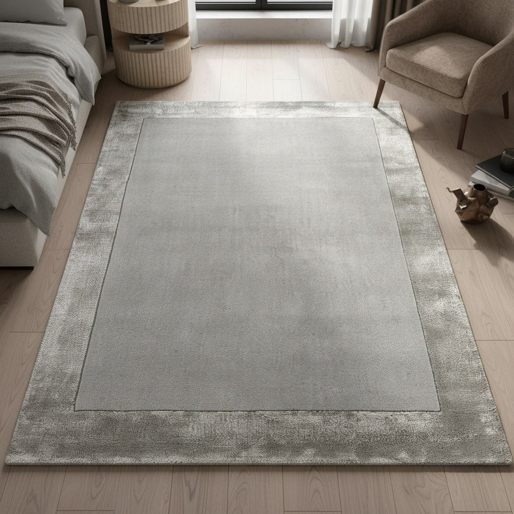 Wollteppich handgewebt TYNE, mit Bordüre, Silber, 160 x 230 cm