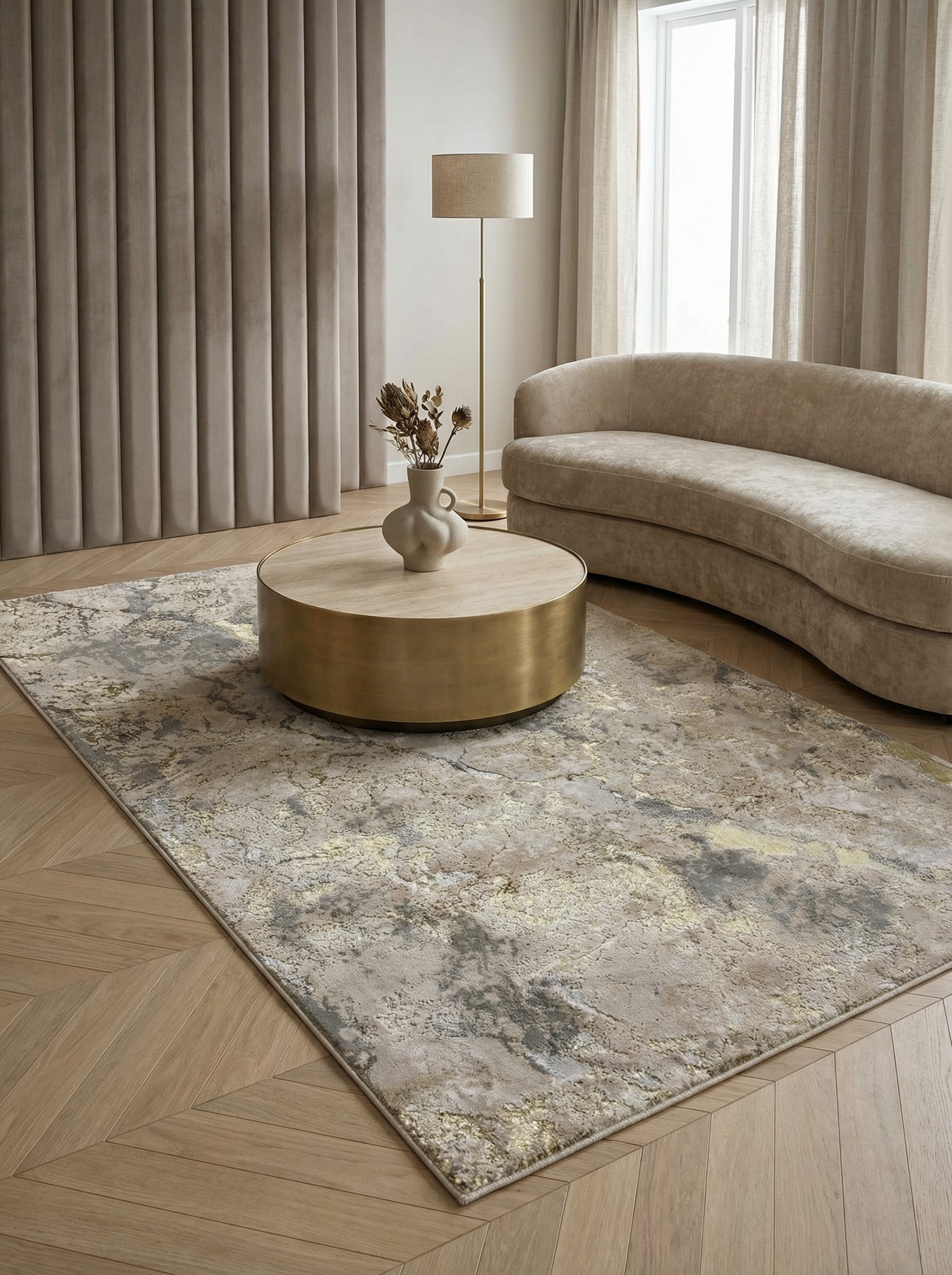 Teppich SARNTAL, abstrakt, aus Polyester, Gold, 120 x 170 cm 
