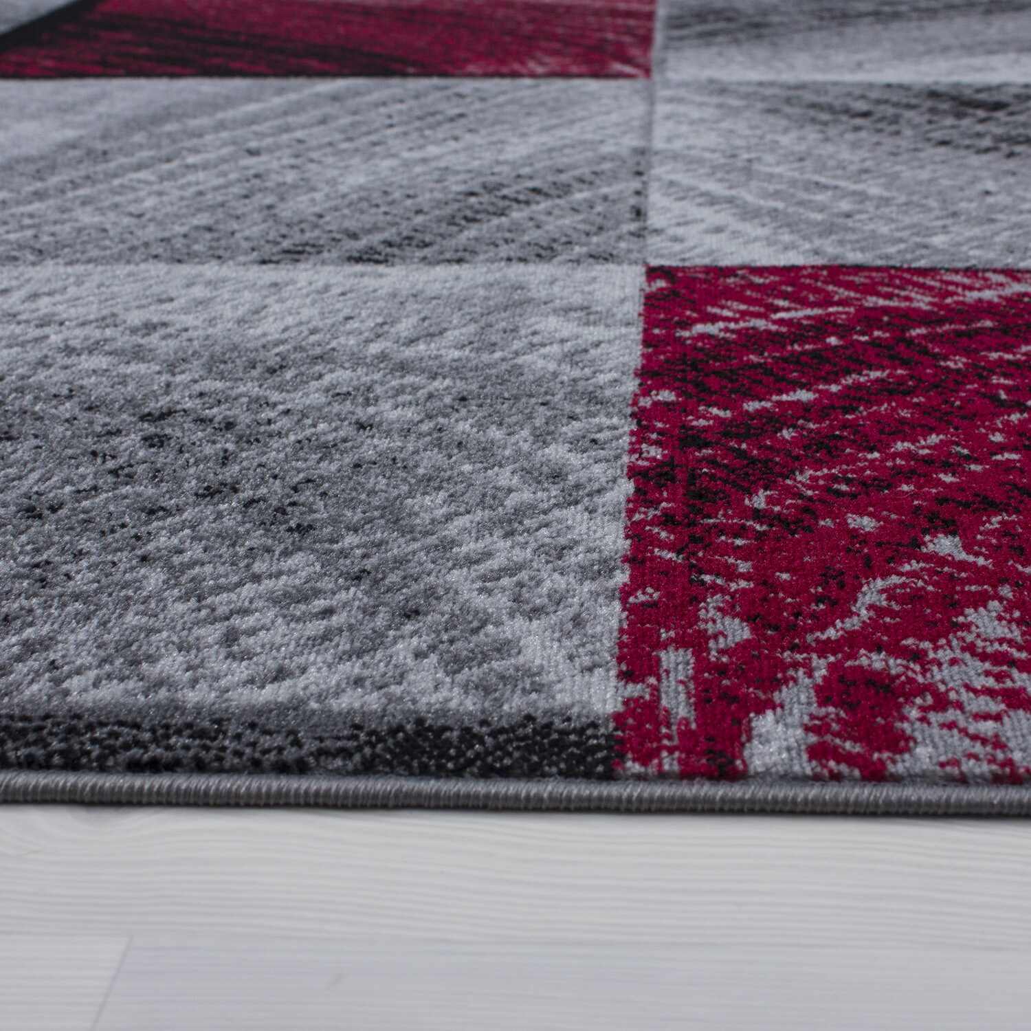 Teppich Kurzflor INN in Rot, kariert, 80 x 300 cm