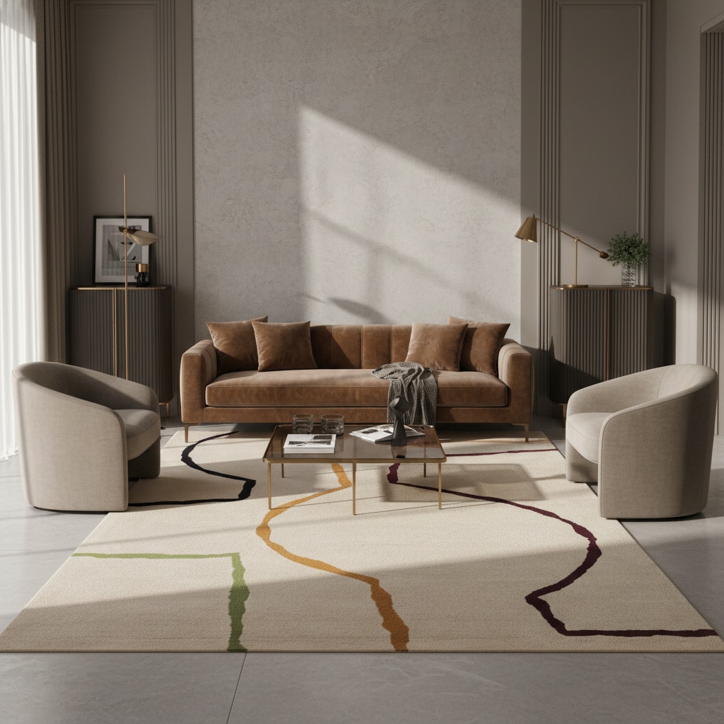 Wollteppich ELAN-Omont, geometrisch-abstrakt, Beige, 120 x 170 cm