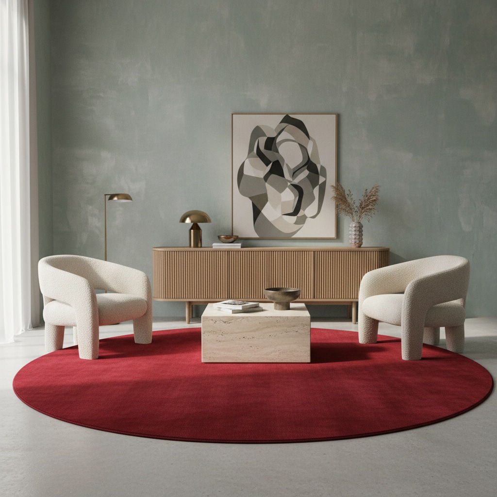 Teppich Kurzflor Waschbar LECH in Rot, einfarbig, Ø 120 cm