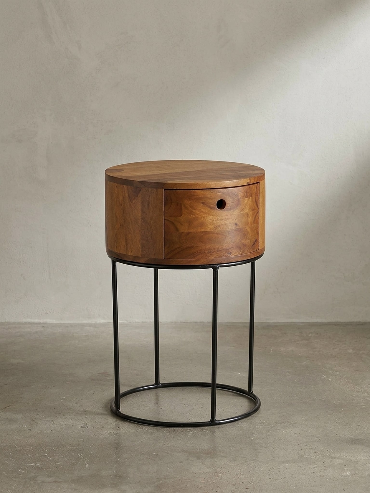 Nachtkonsole Massivholz mit Schublade rund Modern Braun 