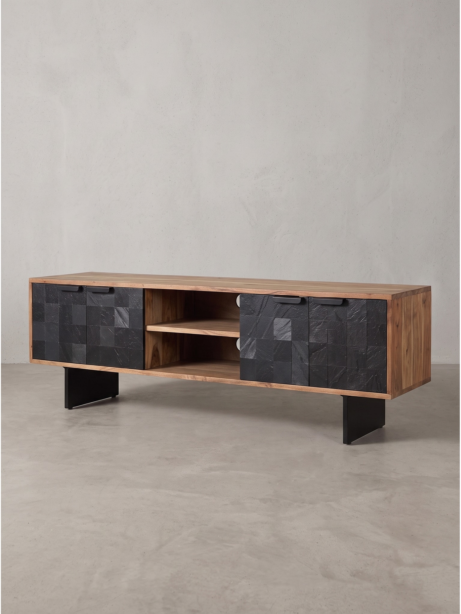 Lowboard Akazie Massivholz Akazie-Schwarz 150x35x45 cm | Kadima 