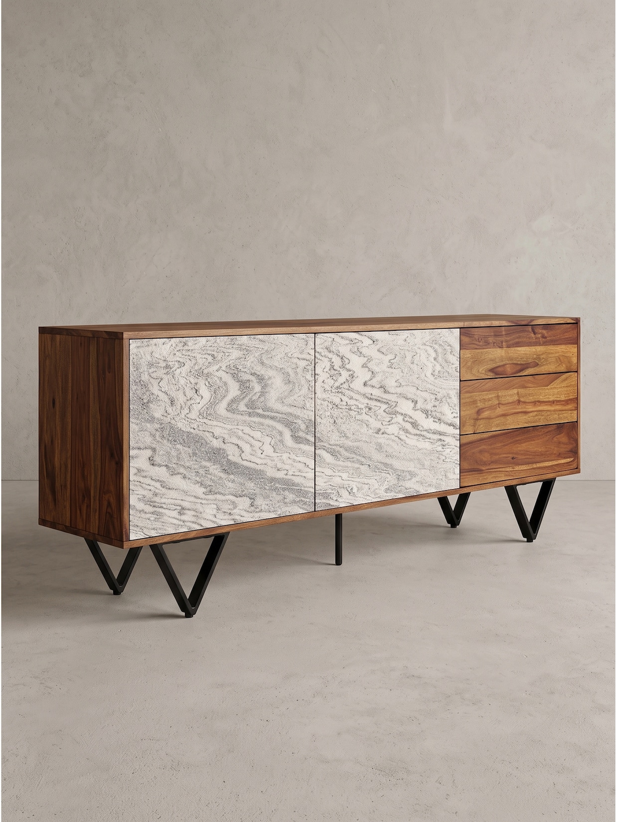 Kommode Dunkles Massivholz Braun-Weiß 175x40x71 cm - AREZZO Kadima
