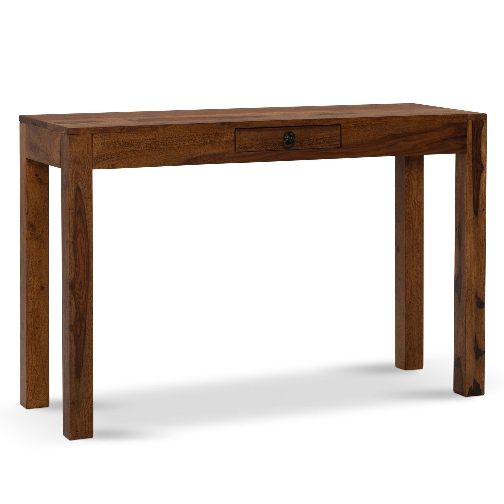 Schreibtisch Kompakt | 118x40x76cm | Sheesham Massivholz Dunkelbraun | Platzsparend mit Schublade | Handgefertigt & Modern | B&uuml;ro | Kadima Design 