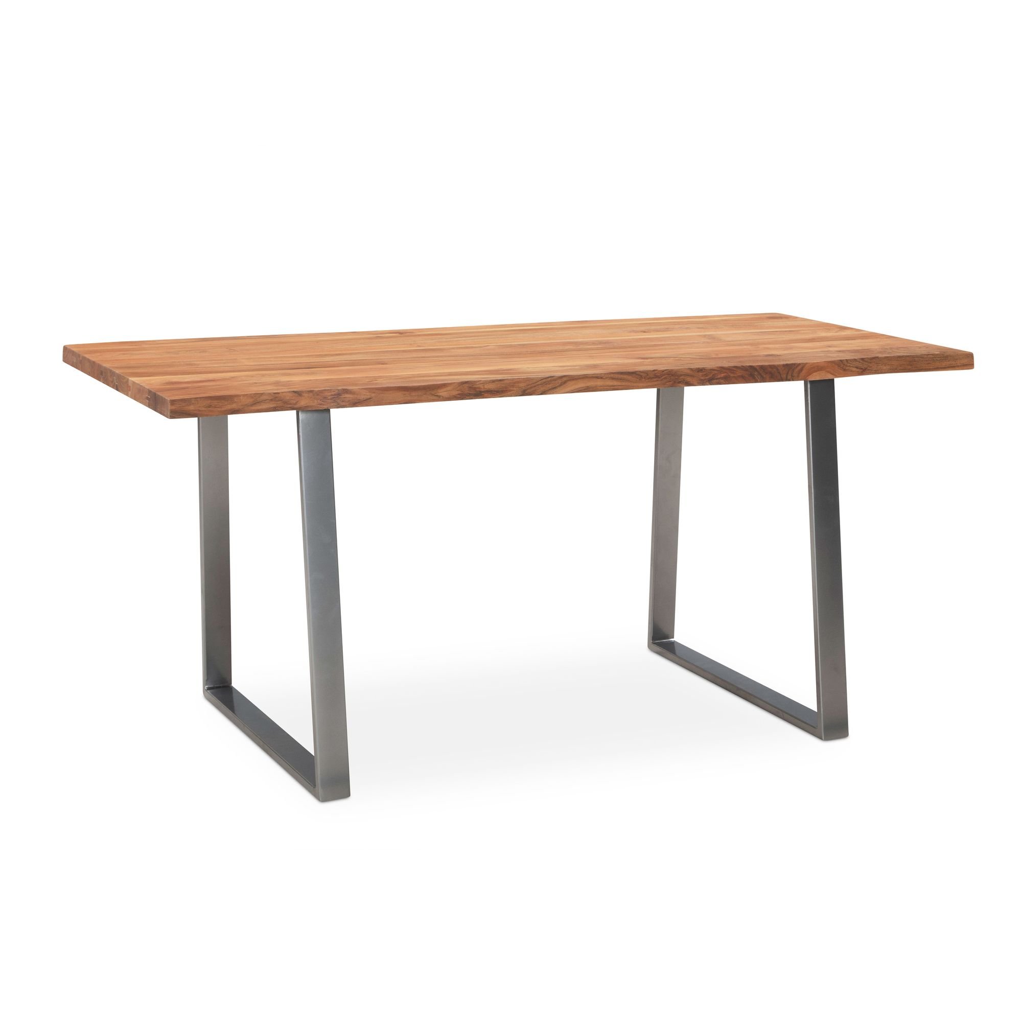 Esstisch Massivholz Baumkante Metallgestell Handgefertigt TARN, Goldbraun-Chrom 160x80x76 cm 