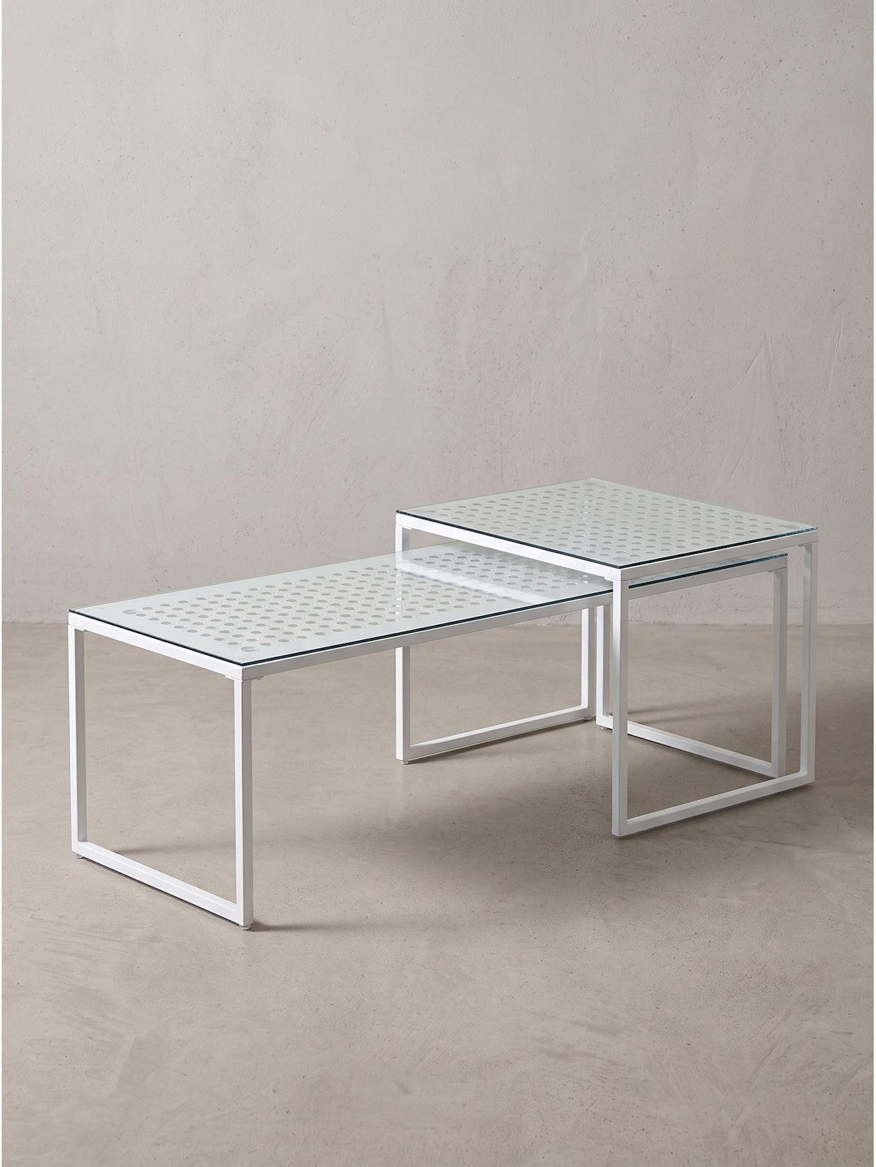 Sofatische 2er-Set Sicherheitsglas Weiß 100x40x35 cm Kadima