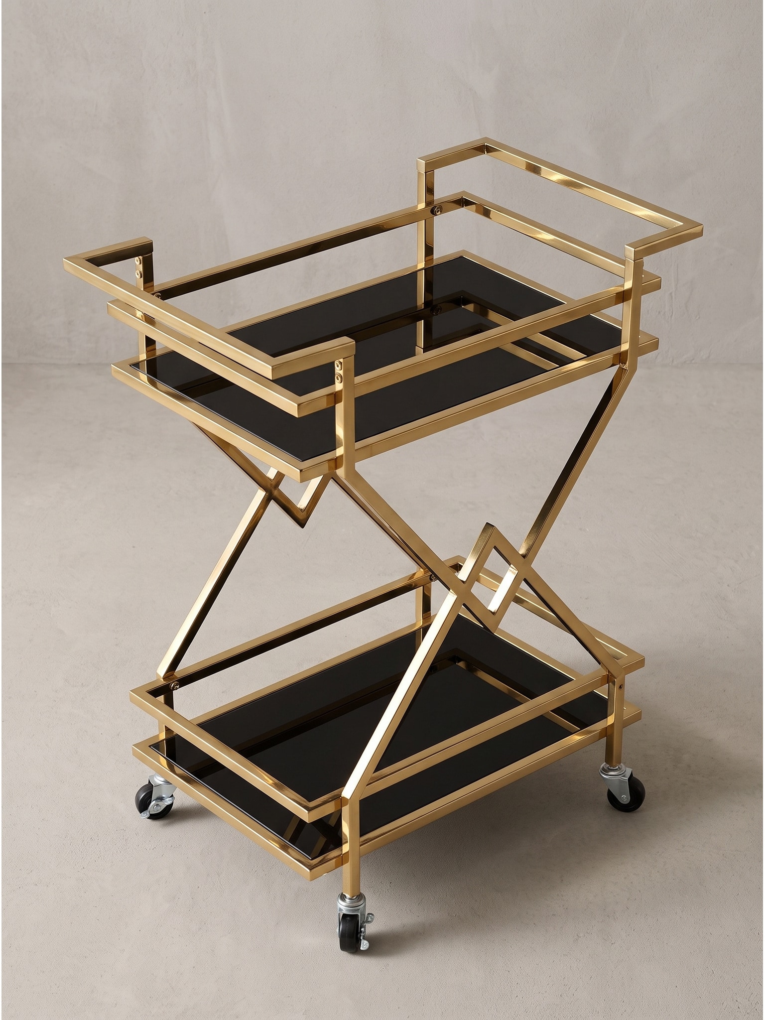 Servierwagen Stahl Schwarz-Gold 65x40x80 cm - MARIBOR | Kadima Design 