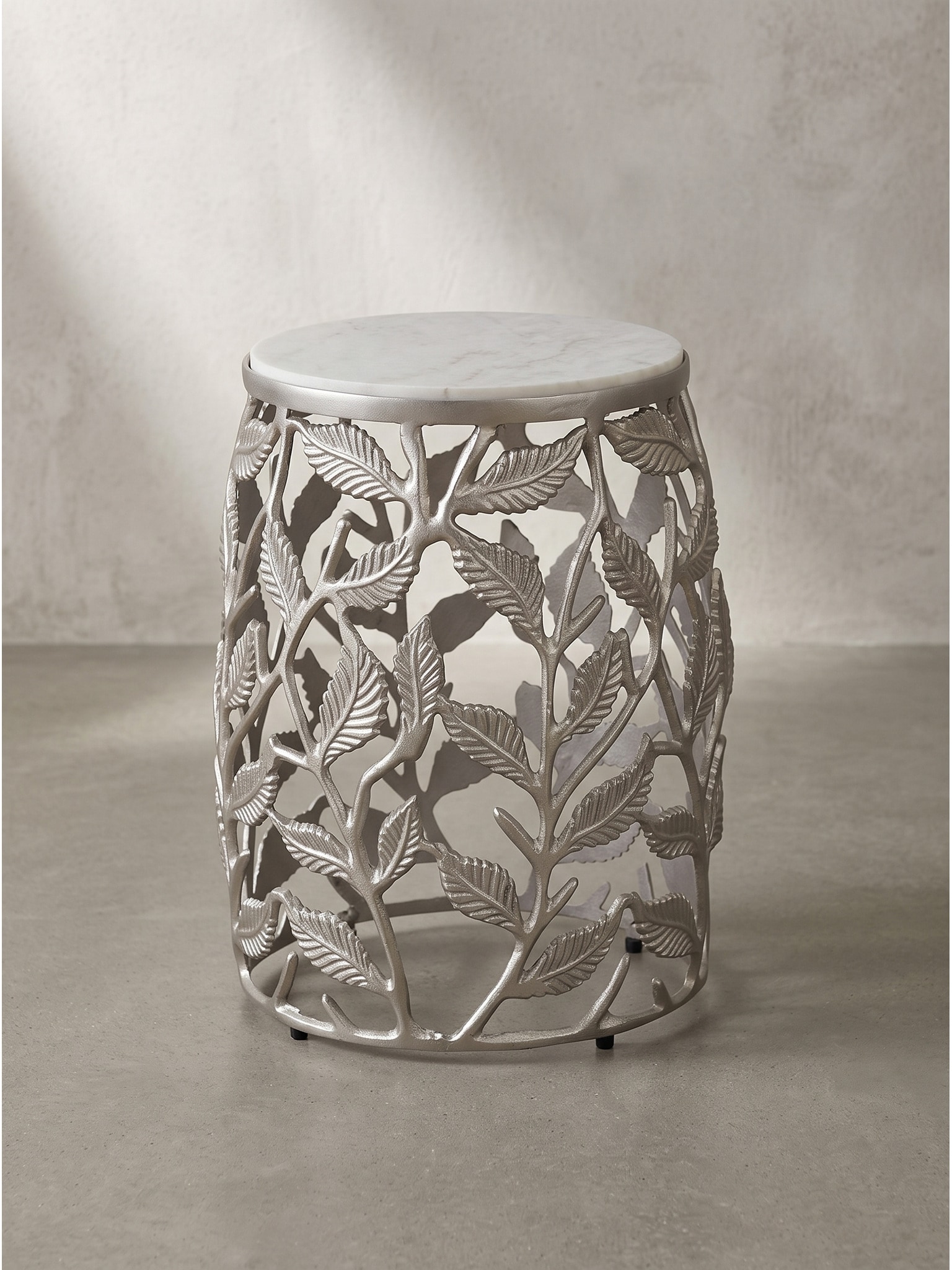 Beistelltisch Marmor Silber-Wei&szlig; &Oslash; 40x46 cm - ALASSIO | Kadima Design 