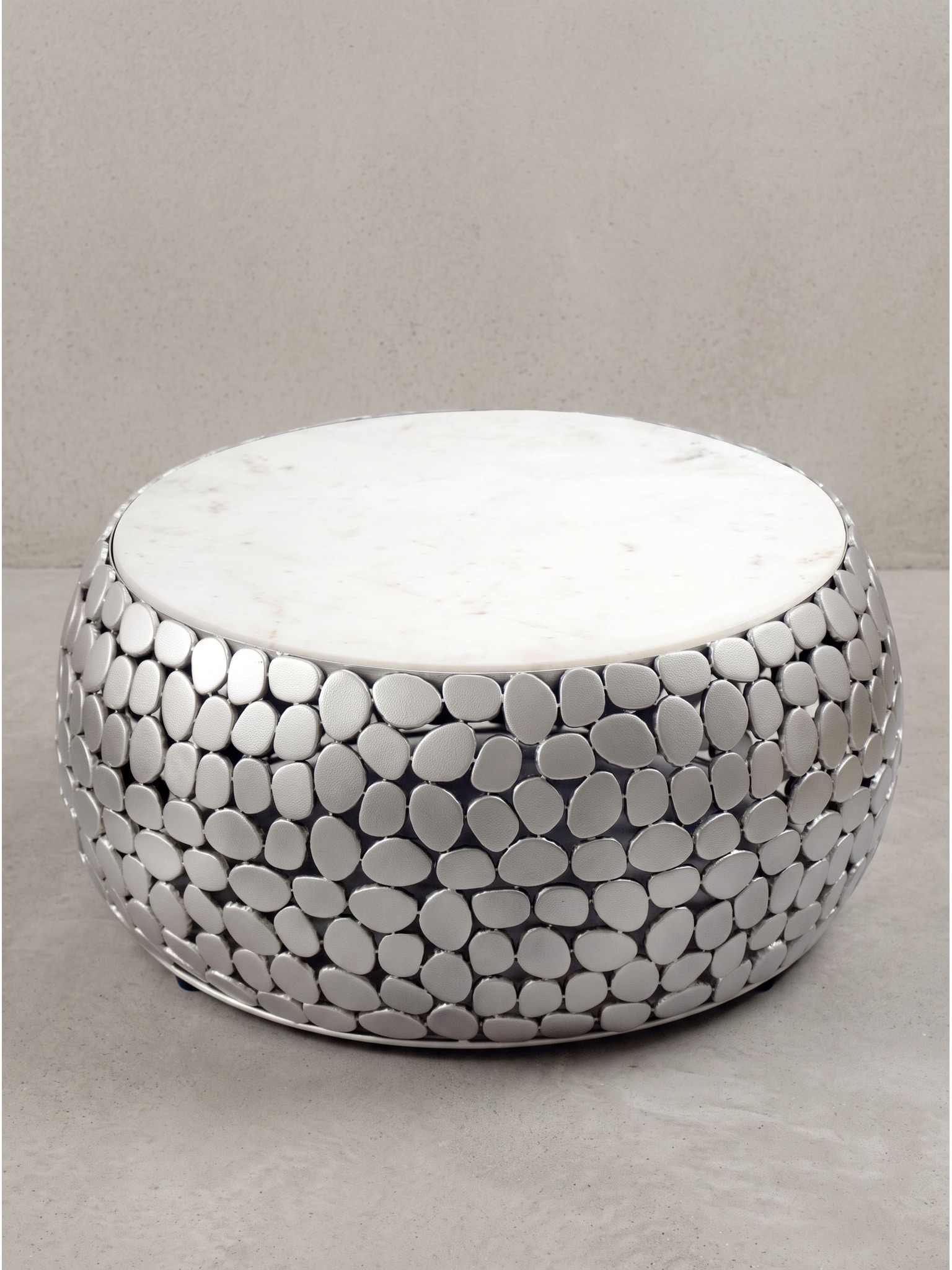 Couchtisch Marmor Silber-Wei&szlig; &Oslash; 66x32 cm - DIEMEL | Kadima Design 