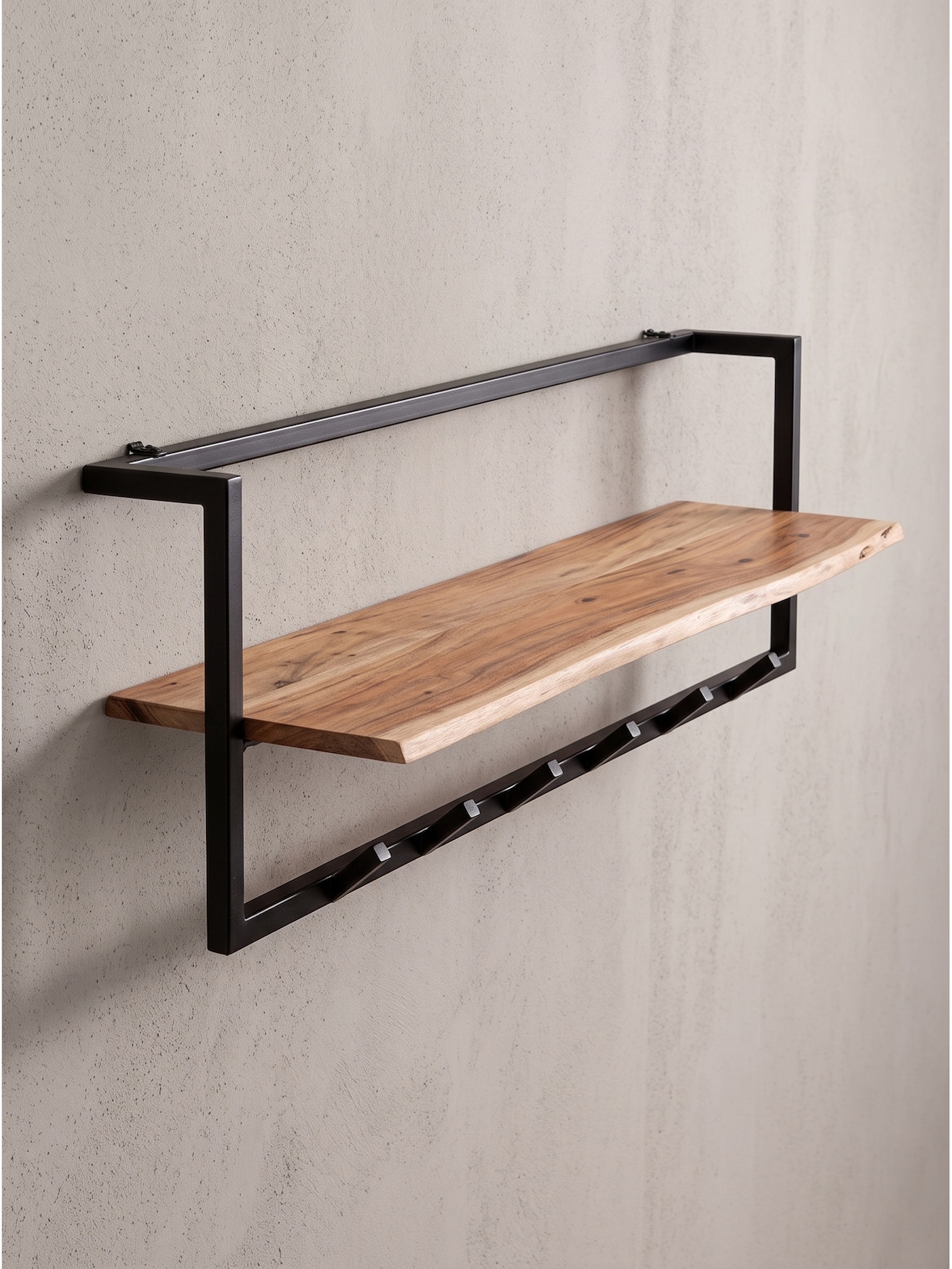 Wandgarderobe Akazie Massivholz Akazie-Schwarz 100x25x32 cm Kadima