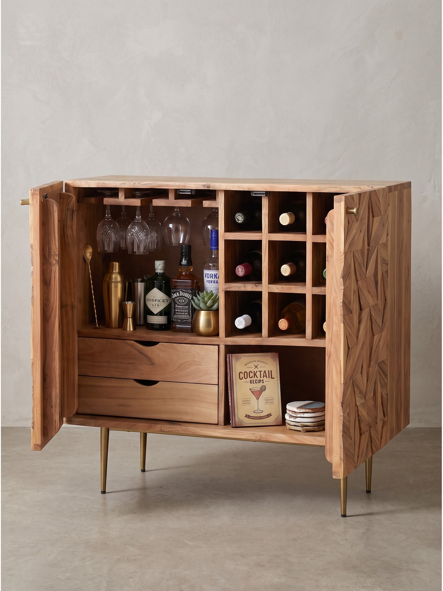 Hausbar Akazie Massivholz 90x45x78 cm - MERTOLA | Kadima Design 