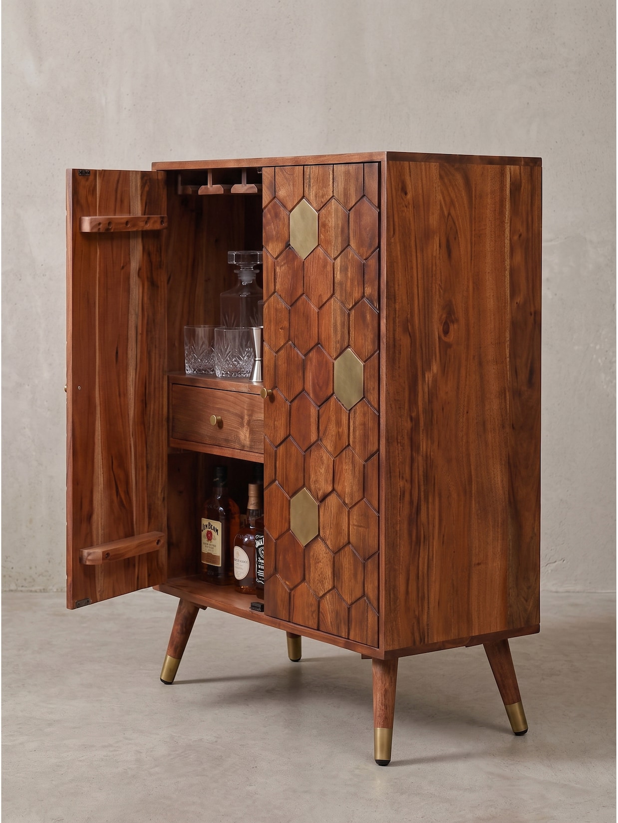 Hausbar Akazie Massivholz Dunkelbraun 75x46x96 cm - ARENZANO Kadima
