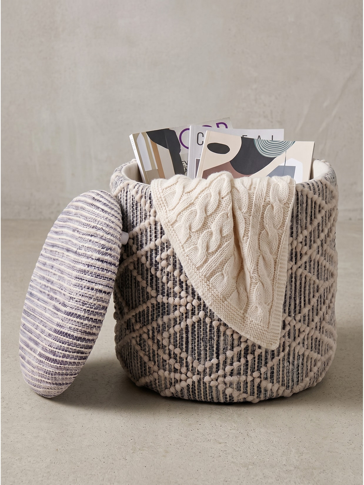 Sitzhocker Stoff Grau-Beige Ø 40x45 cm - RHONE Kadima Design
