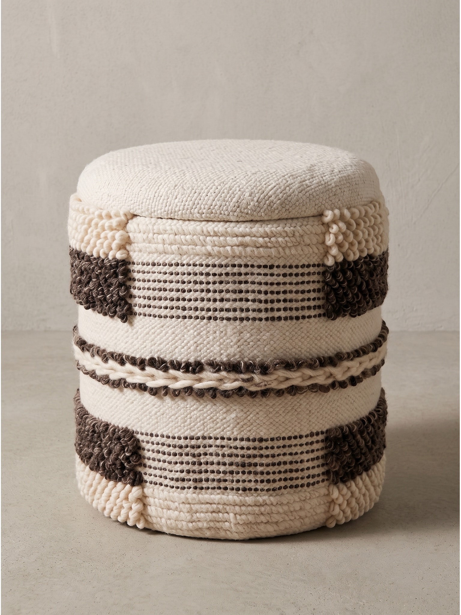Sitzhocker Stoff mit Stauraum Beige-Braun &Oslash; 40x45 cm - RHONE | Kadima 