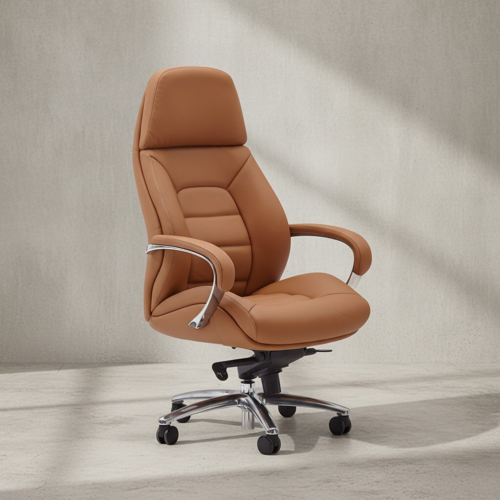 KADIMA DESIGN Chefsessel MIRON aus Leder, Multiblockwippmechanik, bis 120 kg, in Beige