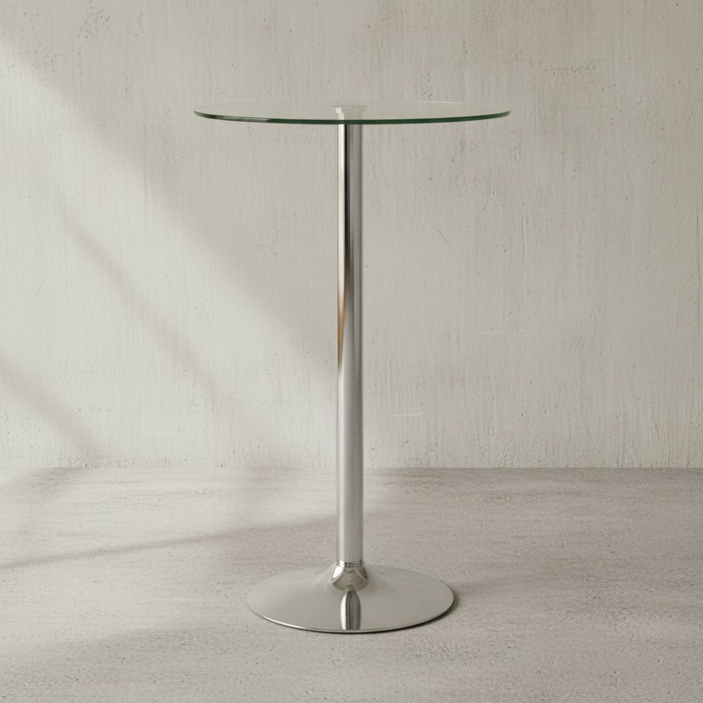 KADIMA DESIGN Glastisch mit 360&deg; Drehfunktion: Sicherheitsglas, Trompetenfu&szlig;, Chrom, 60 cm Durchmesser. 