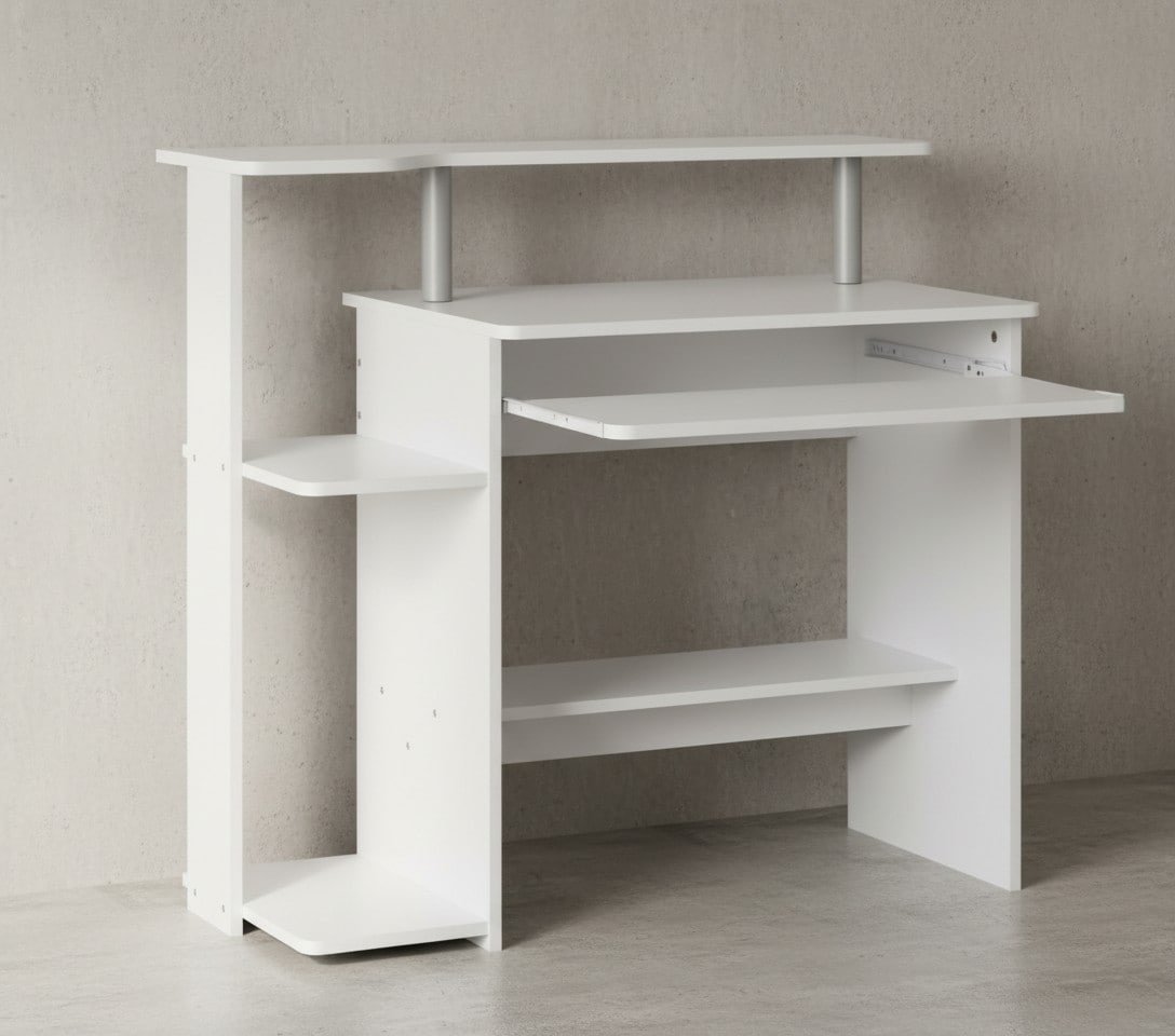 KADIMA DESIGN Computertisch: Zeitloses Design, Stauraum, Tastaturauszug, Spanplatte, Wei&szlig;. 