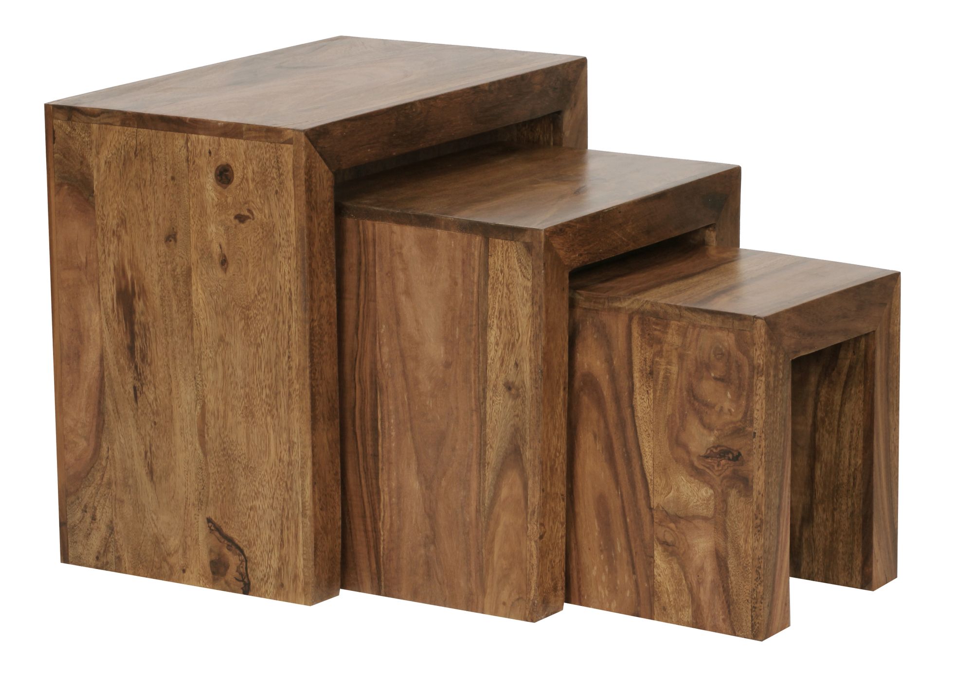 KADIMA DESIGN Satztisch Set: 3-teilig, Massivholz, platzsparend, handgefertigt, 45x50x30 cm, 37,5x37,5x28 cm, 30x25x25 cm. 