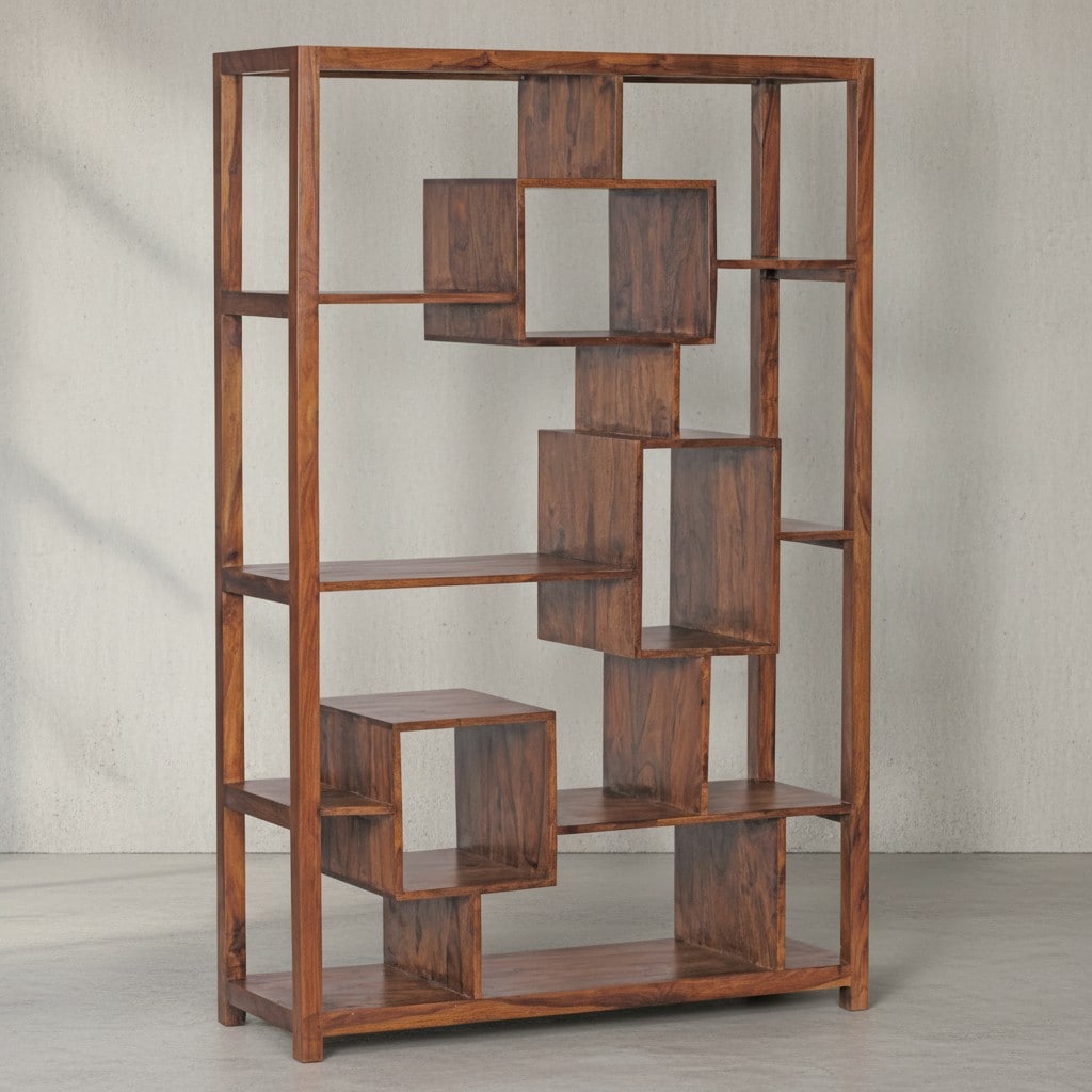 KADIMA DESIGN B&uuml;cherregal aus Sheesham-Holz, 115x180 cm, Landhaus-Stil, Ablagef&auml;cher 