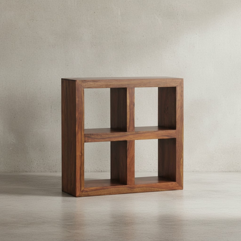 KADIMA DESIGN Sheesham Standregal: Massivholz, einzigartige Maserung, 4 F&auml;cher, 82x82x34 cm. 