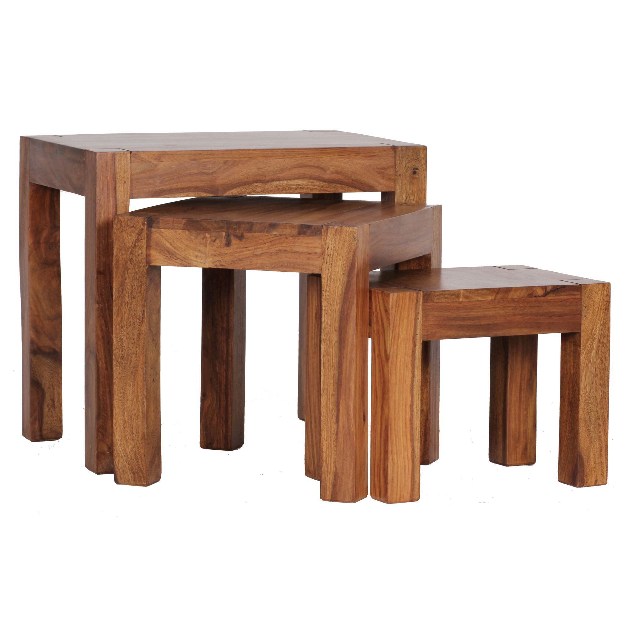 KADIMA DESIGN Holz Satztisch Set "NAKO": 3-teilig, Landhaus-Stil, Massivholz, platzsparend, 45x50x36 cm, 37x38x30 cm, 30x25x25 cm. 