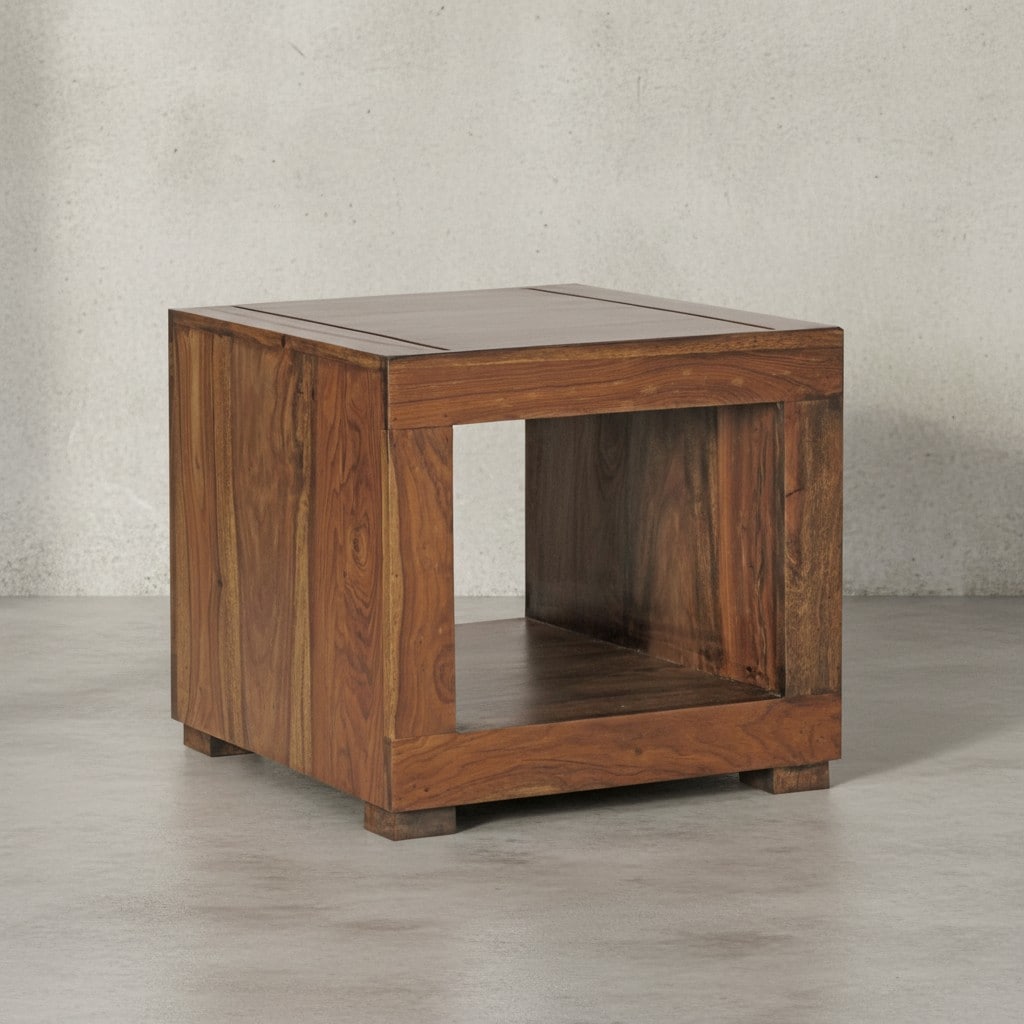 KADIMA DESIGN Couchtisch aus Sheesham Massivholz, 50 cm breit, dunkelbraun – Wohnzimmer-Beistelltisch Landhaus-Stil