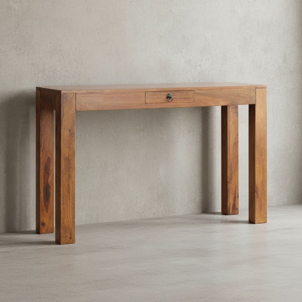 KADIMA DESIGN Konsolentisch "NAKO": Landhausstil, Schublade, Akazienholz, 40 cm Tiefe, vielseitig einsetzbar.