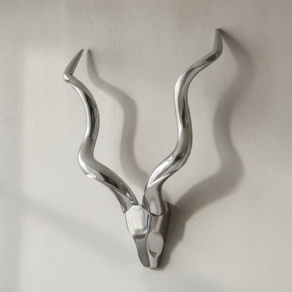 KADIMA DESIGN Wanddekoration Hirschgeweih in Silber, modernes Design, aus poliertem Aluminium, 80x110 cm, handgefertigt und einzigartig