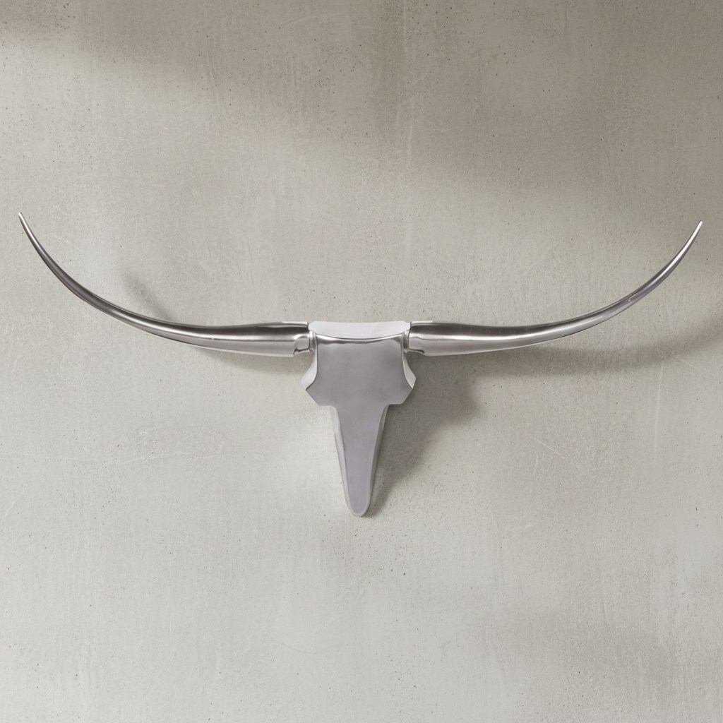 KADIMA DESIGN Deko Geweih Bull M in Silber, 100x40x6cm, Aluminium, Einzigartig durch Handarbeit - Einfache Montage