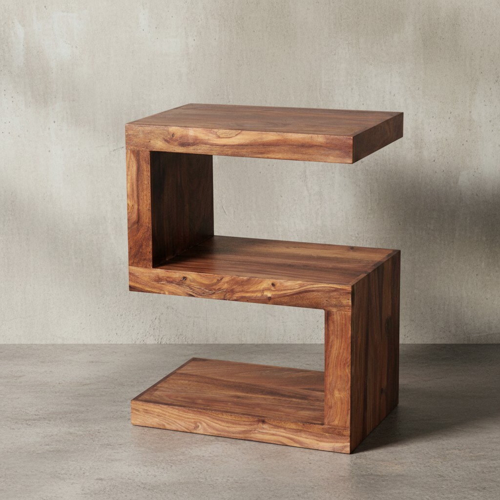 KADIMA DESIGN Beistelltisch "S" Cube NAKO: Sheesham-Holz, S-Form, 44x30 cm, 60 cm H&ouml;he, handgefertigt. 