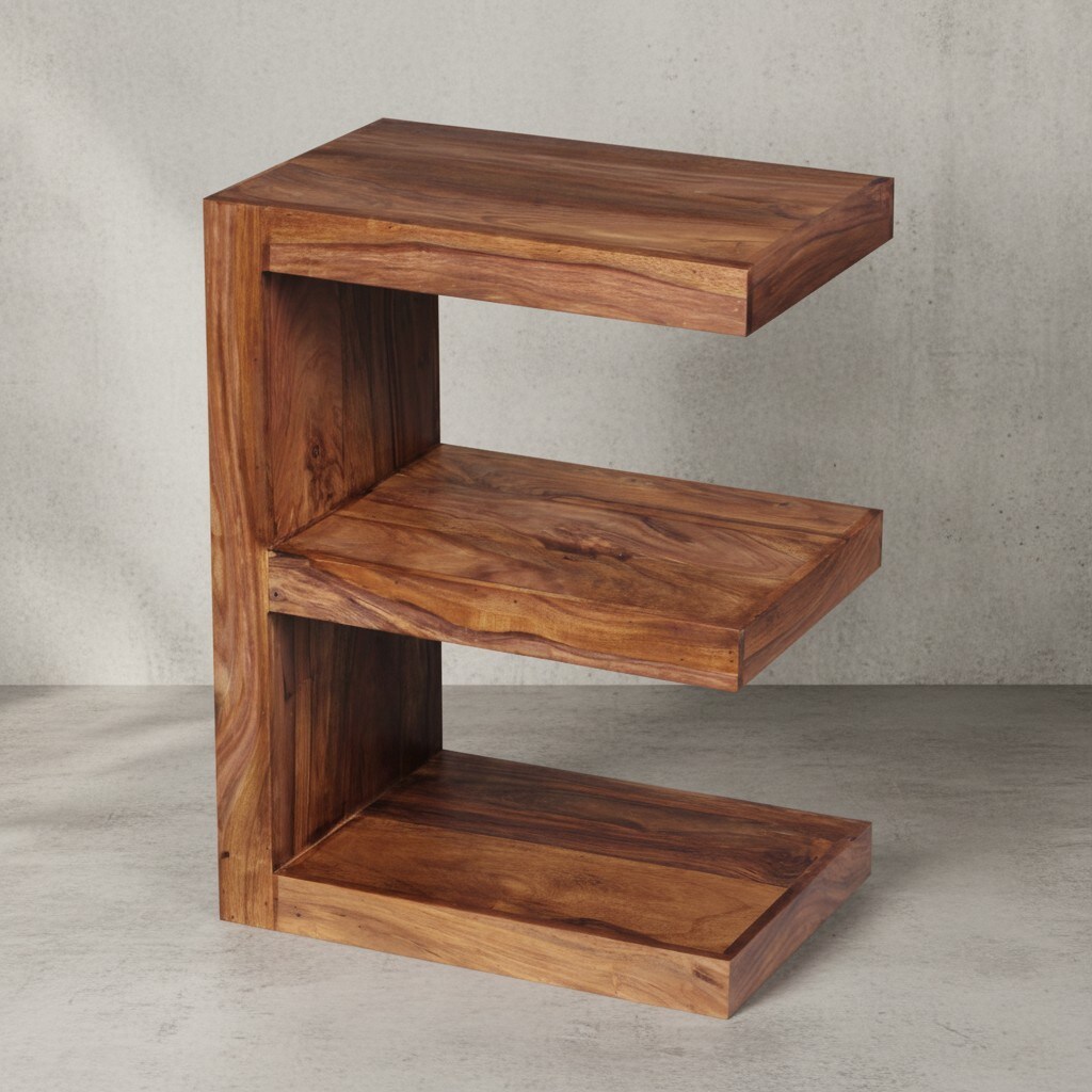 KADIMA DESIGN Beistelltisch "E" Cube NAKO: Akazienholz, E-Konstruktion, 45x30 cm, 60 cm H&ouml;he, handgefertigt. 