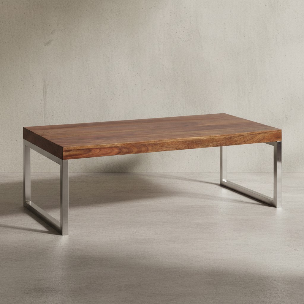 KADIMA DESIGN Couchtisch ISEN: Massivholz, Chromfüße, 120x40x60 cm, handgefertigt, Sheesham/Akazie.