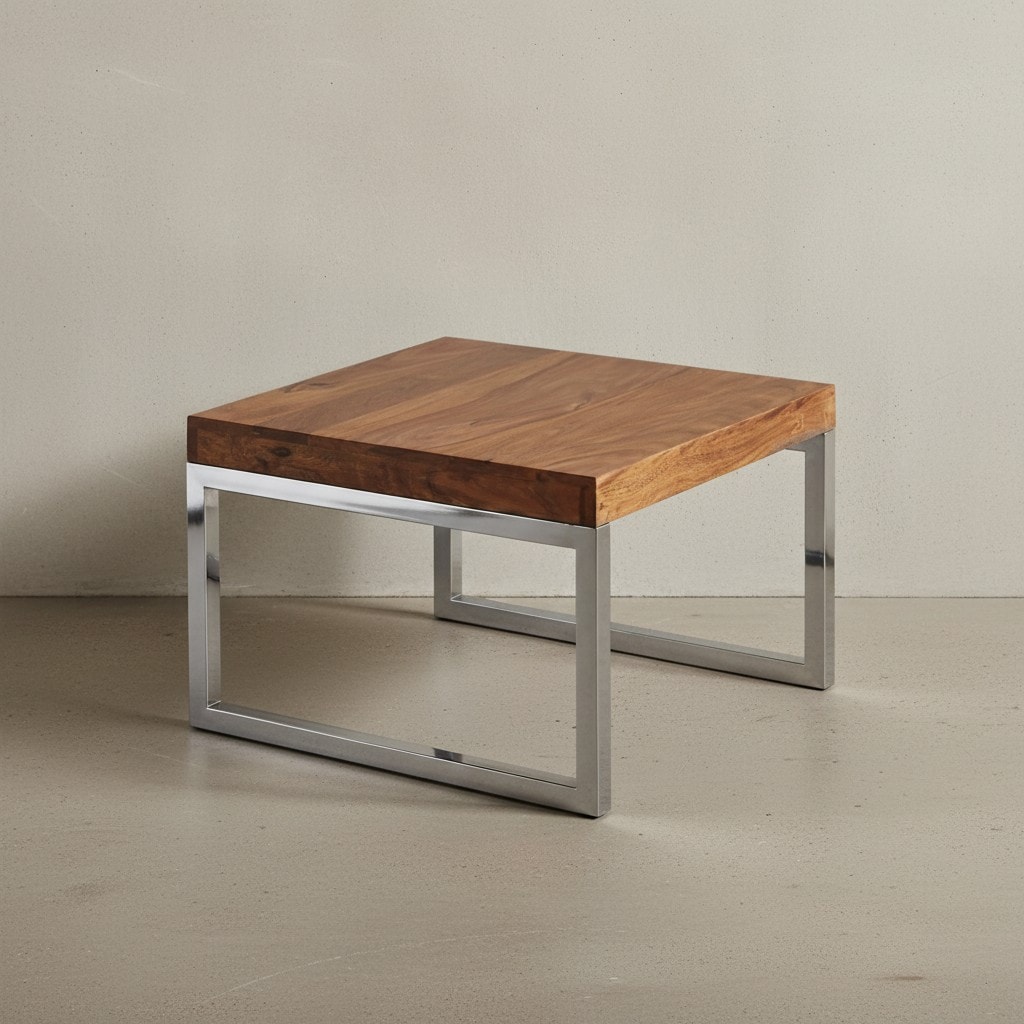 KADIMA DESIGN Quadratischer Couchtisch: Massivholz, Metallgestell, 60x40x60 cm, Sheesham-Massivholz, pflegeleicht.