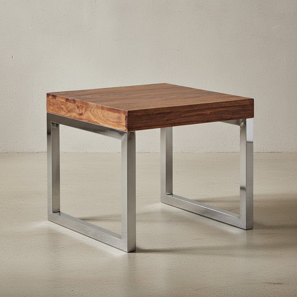 KADIMA DESIGN Quadratischer Couchtisch: Massivholz, Metallgestell, 45x45x40 cm, Sheesham-Massivholz, pflegeleicht.