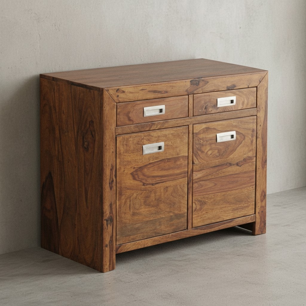 KADIMA DESIGN Massivholz Sideboard aus Sheesham, 90 cm, mit 2 T&uuml;ren und Schubladen, viel Stauraum, ideal f&uuml;r Flur oder Wohnzimmer, handgefertigt 