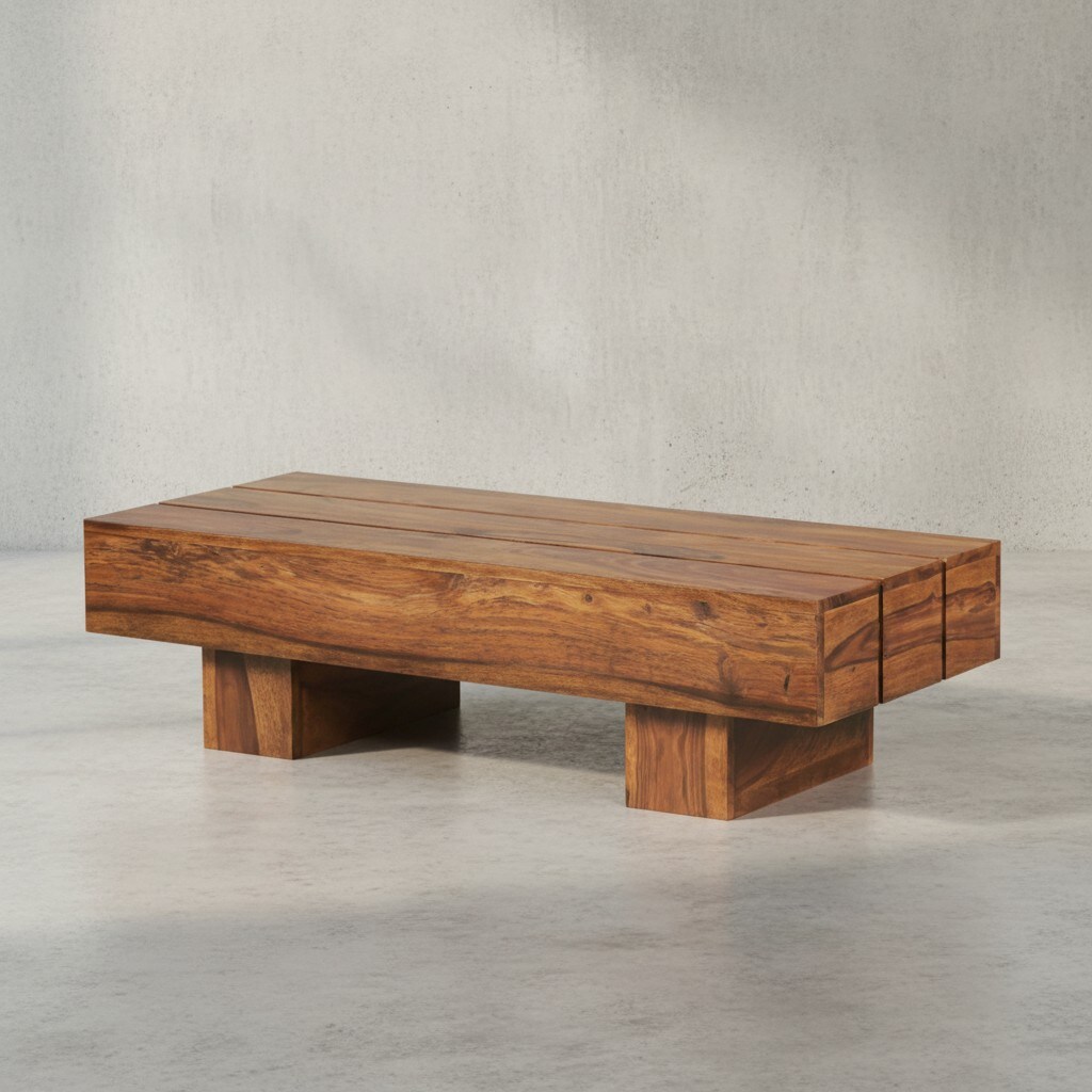 KADIMA DESIGN Massivholz Couchtisch SAAR: 120x45 cm, Akazien-/Sheeshamholz, handgefertigt, pflegeleicht. 