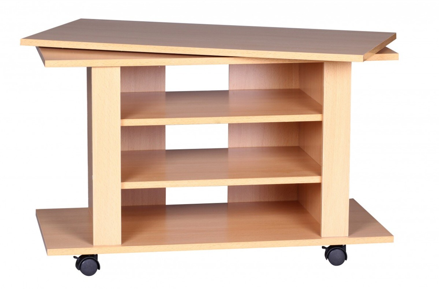 KADIMA DESIGN TV HiFi Bank in Buchenholz, modernes Design, drehbar und rollbar, mit 3 Ebenen, perfekt für Wohnbereiche
