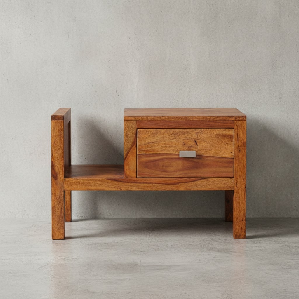 KADIMA DESIGN Robuste Sheesham Nachtkonsole, Landhaus-Optik - Mit Schublade & Ablage