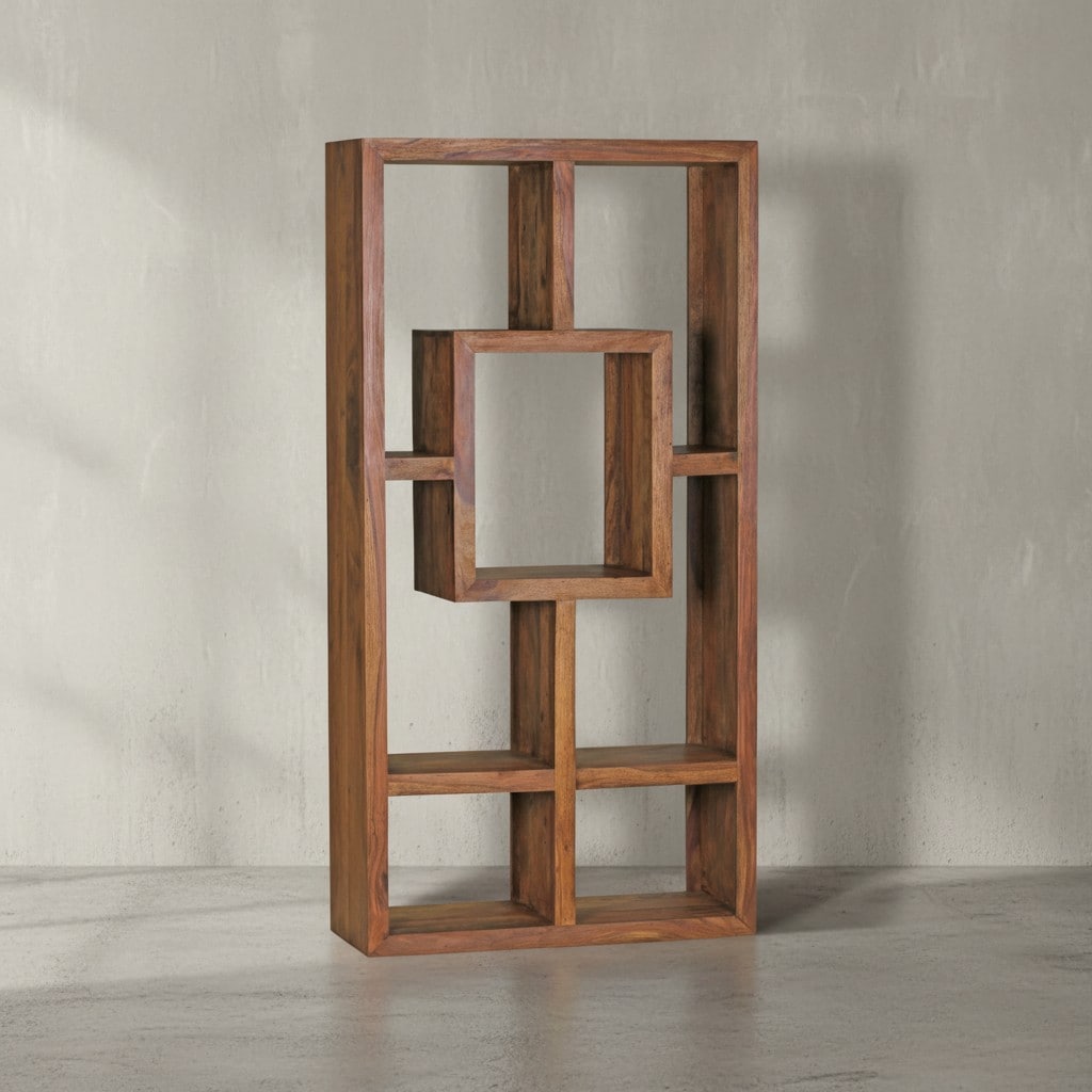 KADIMA DESIGN B&uuml;cherregal NAKO Sheesham-Holz, 90x180 cm, Landhaus-Stil, Ablagef&auml;cher 