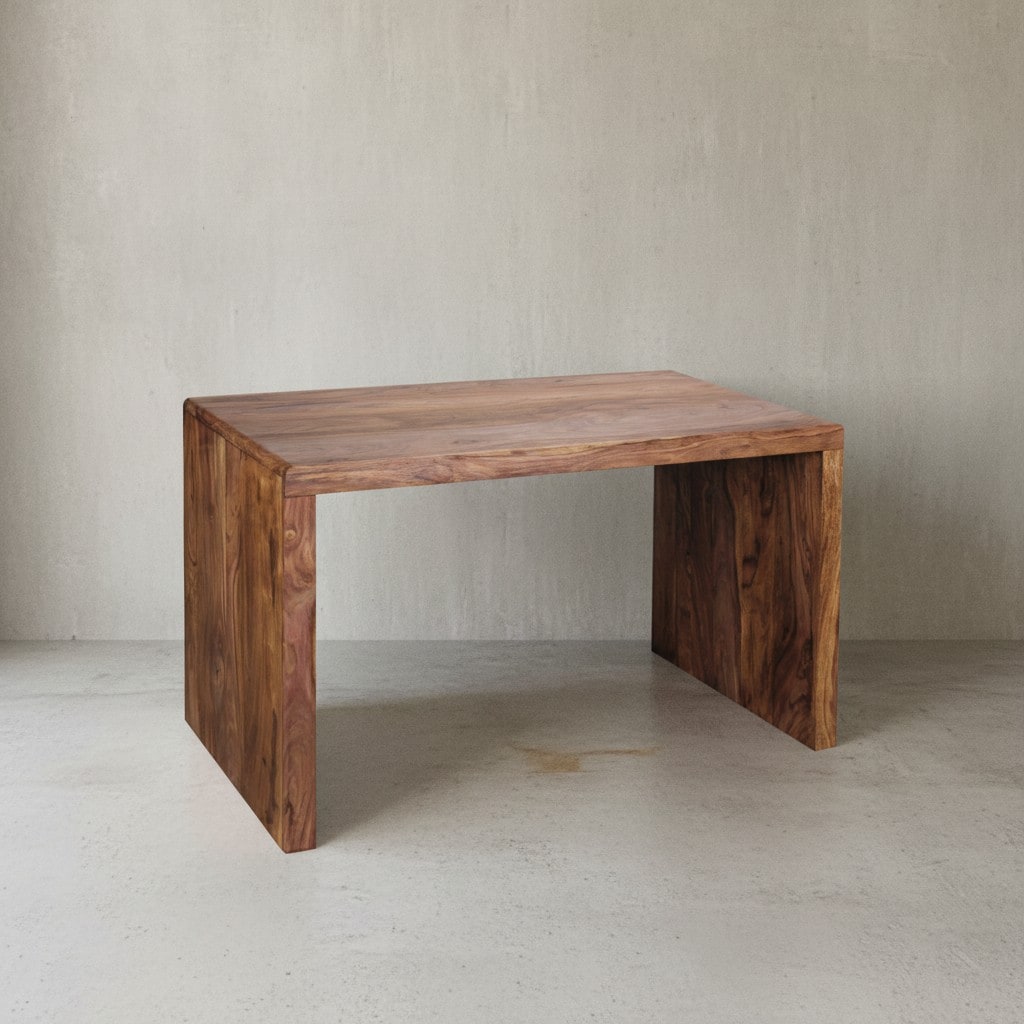 KADIMA DESIGN Schreibtisch TEKO: Massivholz Sheesham, 120x60 cm, Stauraum, abgerundete Ecken, stabil.