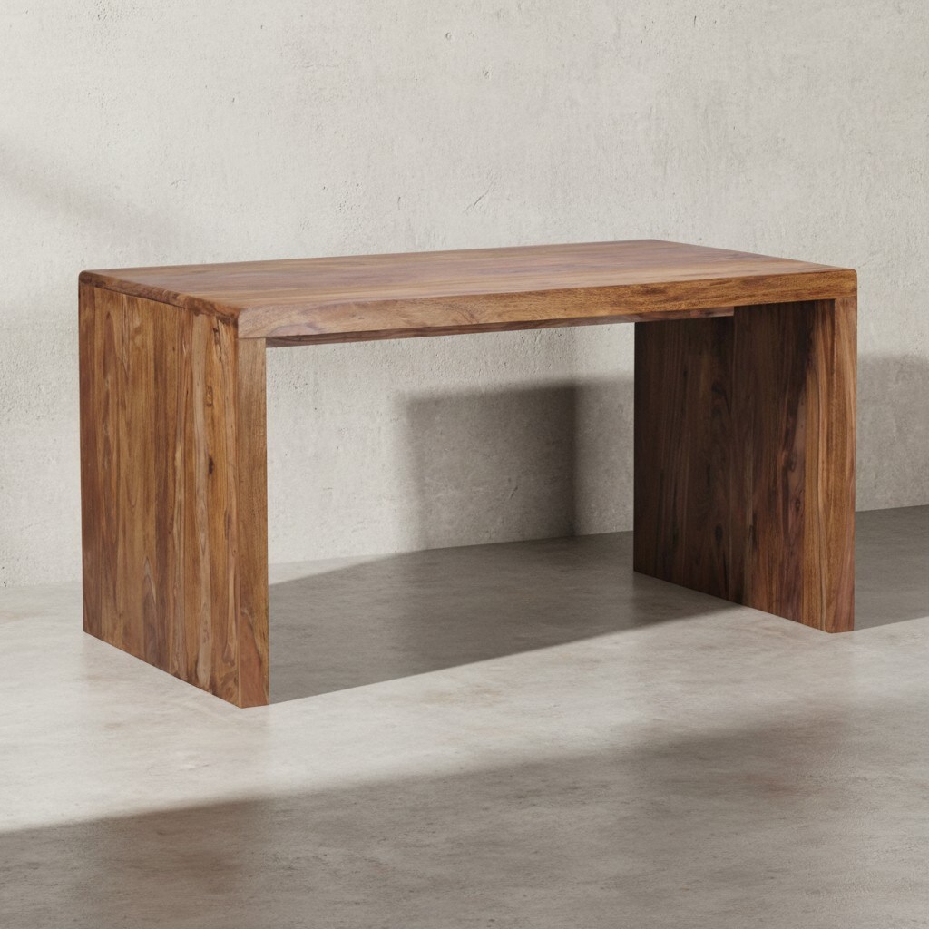 KADIMA DESIGN Schreibtisch TEKO: Massivholz Sheesham, 140x80 cm, Stauraum, abgerundete Ecken, stabil. 