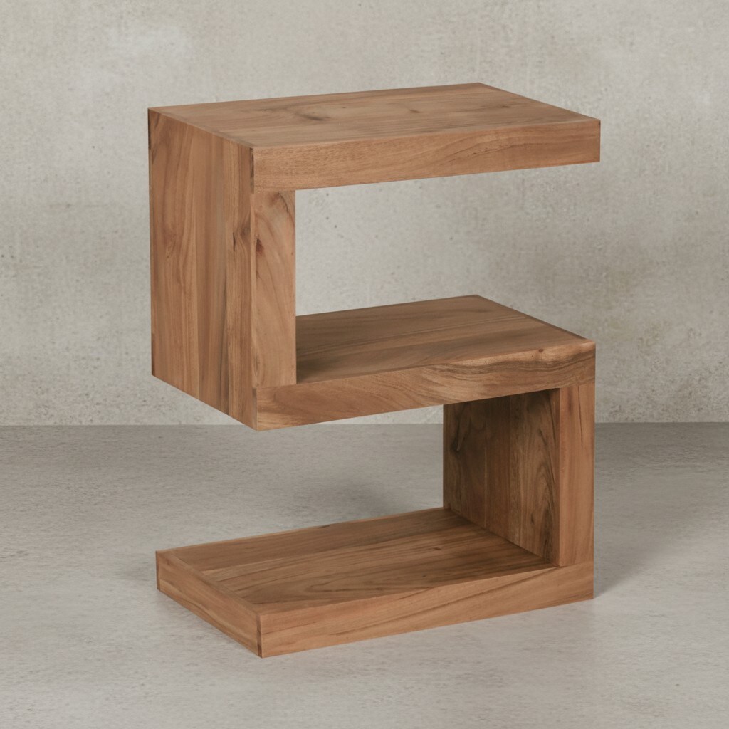 KADIMA DESIGN Beistelltisch "S" Cube NAKO: Sheesham-Holz, S-Form, 44x30 cm, 60 cm Höhe, handgefertigt.