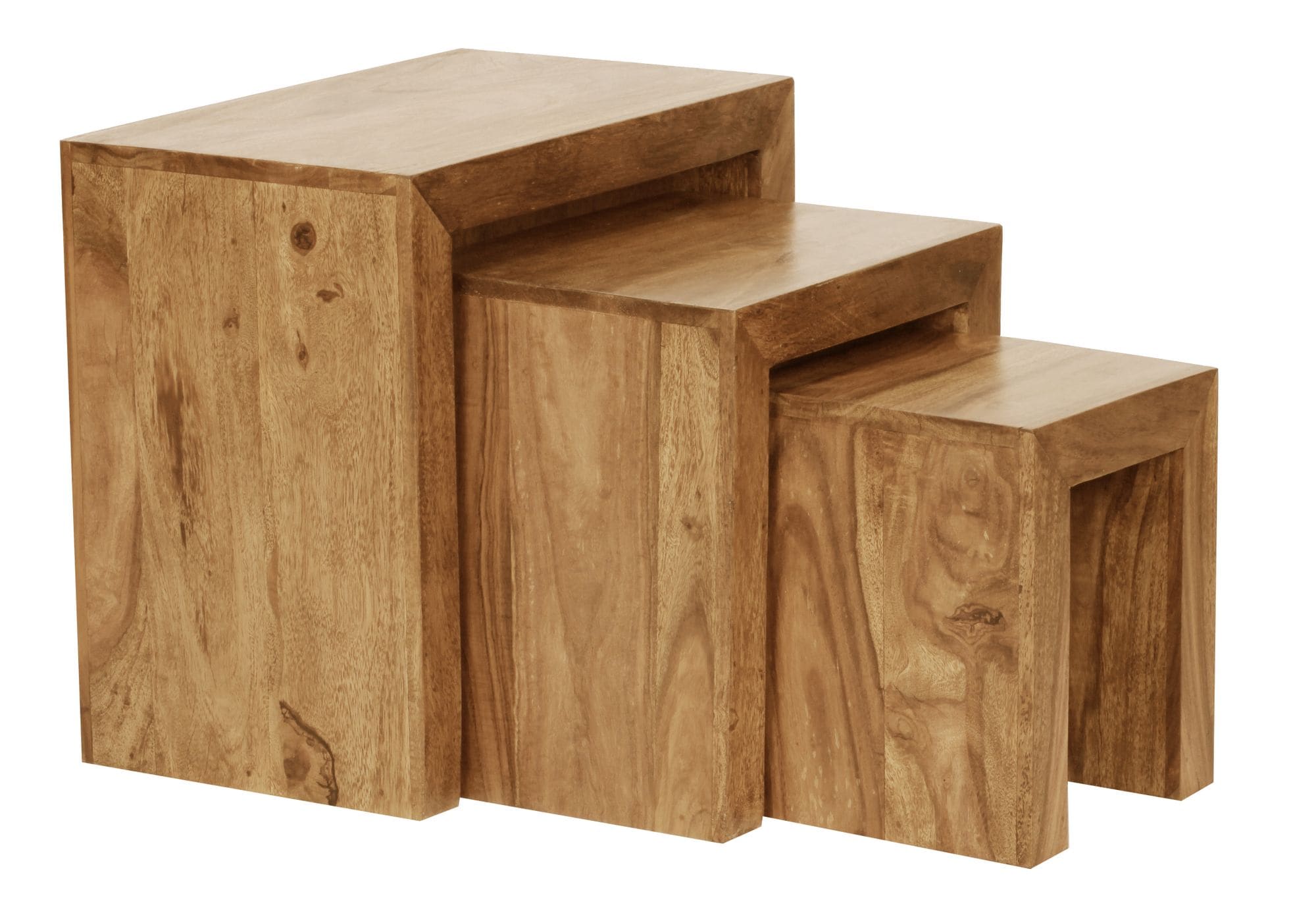 KADIMA DESIGN Satztisch Set: 3-teilig, Massivholz, platzsparend, handgefertigt, 45x50x30 cm, 37,5x37,5x28 cm, 30x25x25 cm. 