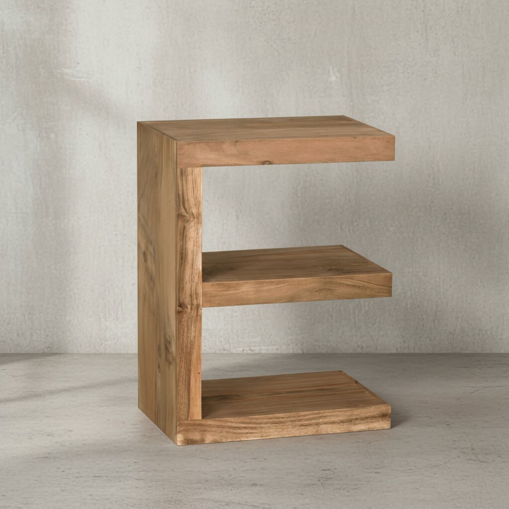 KADIMA DESIGN Beistelltisch "E" Cube NAKO: Akazienholz, E-Konstruktion, 45x30 cm, 60 cm H&ouml;he, handgefertigt. 